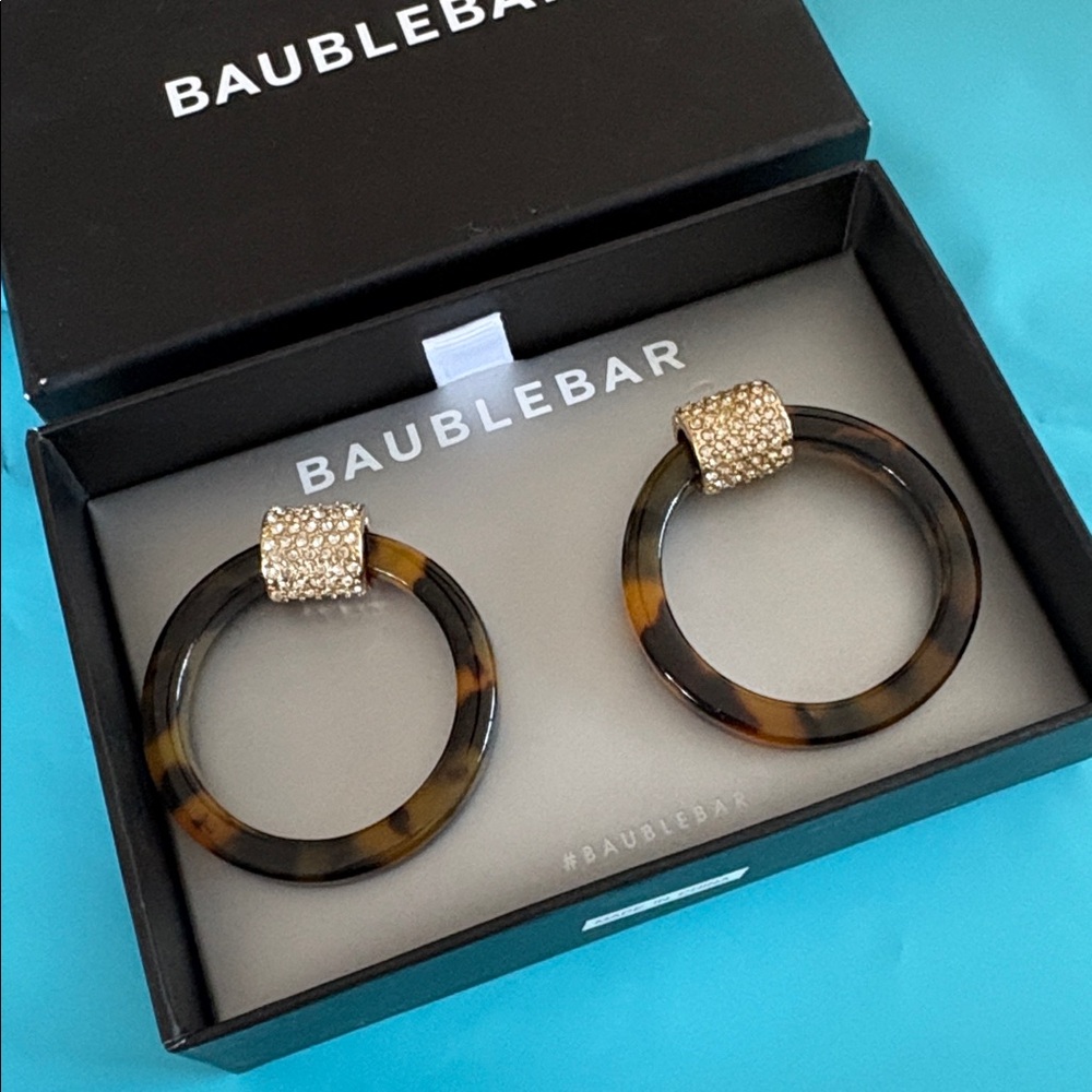 Baublebar Tortoise Shell Crystal Pave Hoop Circle Earrings new in box